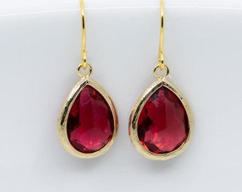 Earrings Saranda gold plated red, earrings