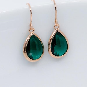 Earrings rose gold green // earrings emerald green // drop pendant fir green image 3