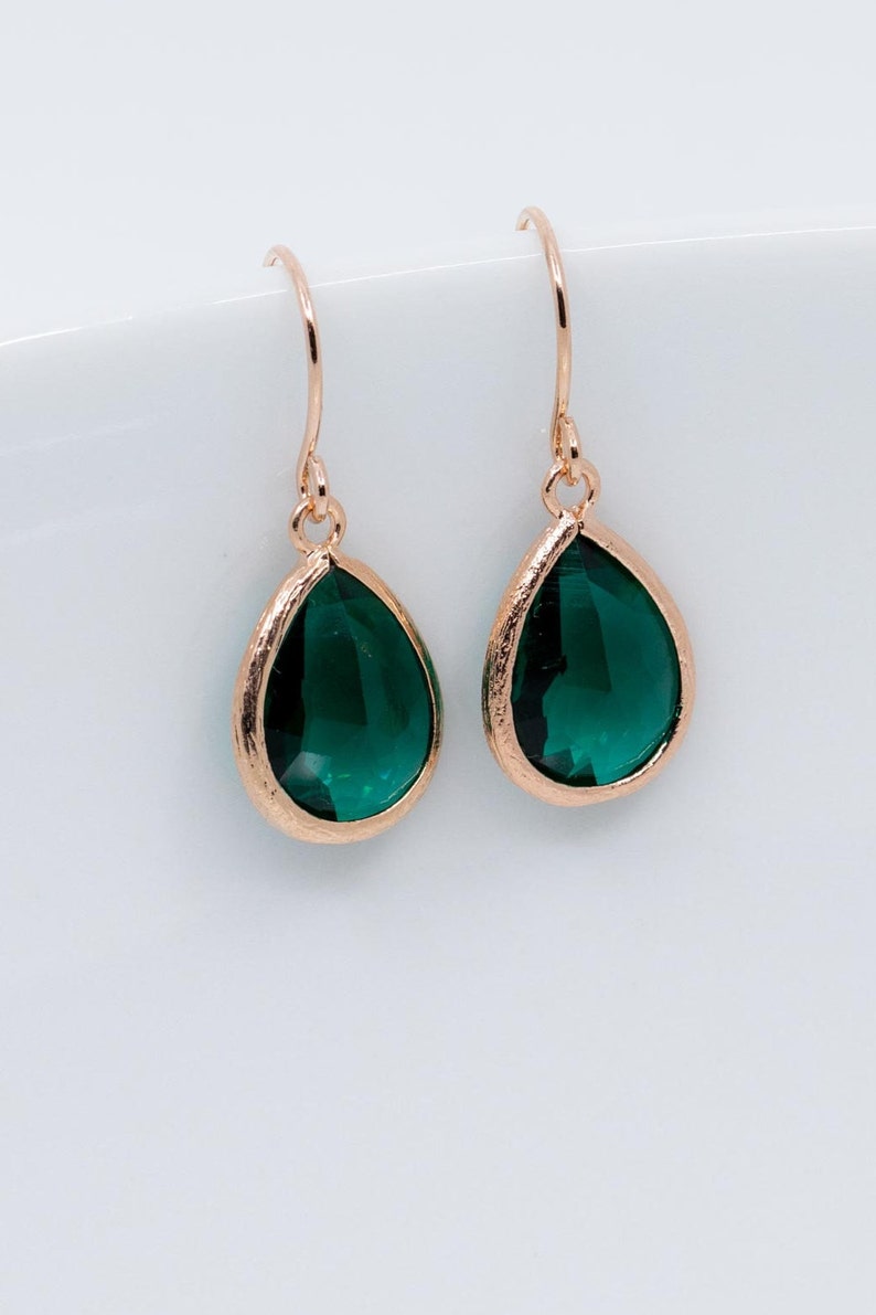 Earrings rose gold green // earrings emerald green // drop pendant fir green image 3