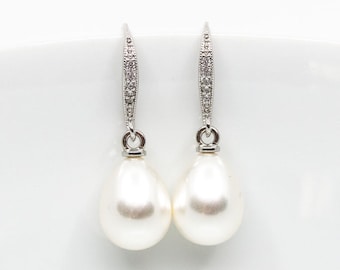 Earrings Silver Pearl Drop Wedding Jewelry