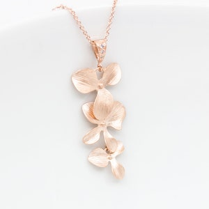 Rose gold flower necklace, flower necklace, orchid necklace, bridal jewelry, wedding jewelry, bridesmaids