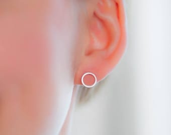 Earrings silver plated circle matt, stud earrings, minimalist