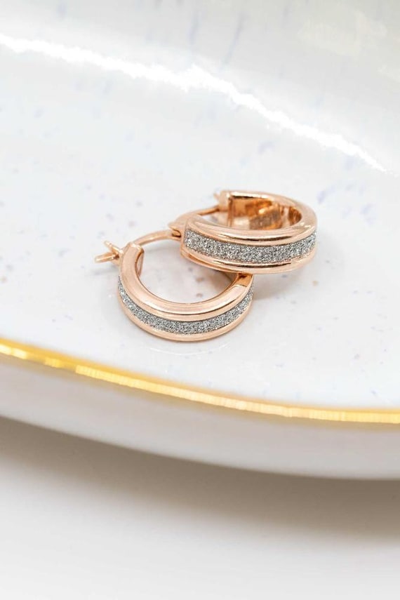Creolen Rosegold, Ohrringe Kristalle Rosegold, kleine Creolen