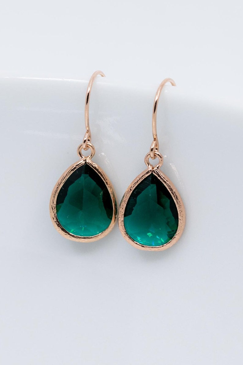 Earrings rose gold green // earrings emerald green // drop pendant fir green image 5