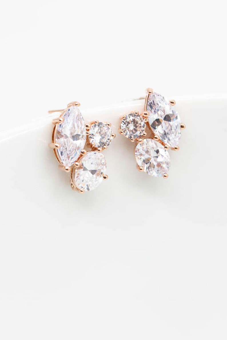 Earrings rose gold, stud earrings rose gold plated, bridal jewelry, bridal earrings, wedding jewelry, bridesmaids image 1