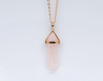 Rose gold rose quartz chain, long necklace, rose quartz necklace