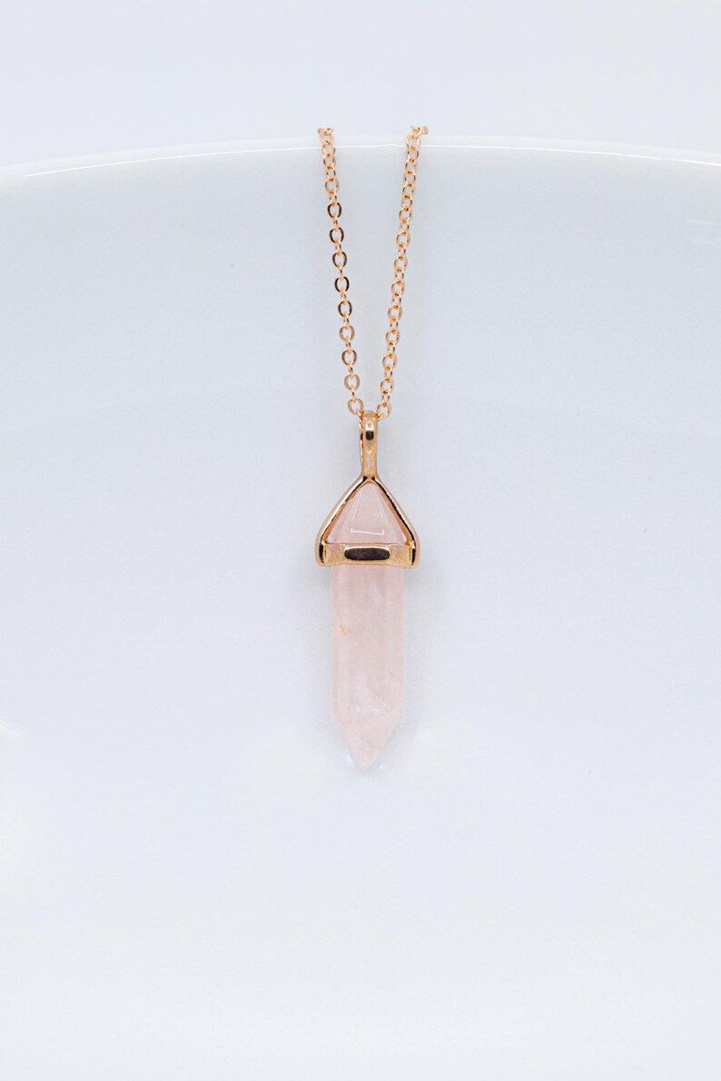 Rose gold rose quartz chain, long necklace, rose quartz necklace image 1