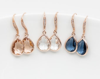 Rose gold drop earrings, bridal jewelry, wedding jewelry, bridesmaids