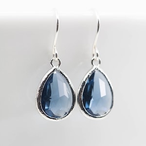 Earrings silver, blue, navy, drop, earrings silver, crystal, bridal earrings, wedding jewelry, bridesmaids, jewelry