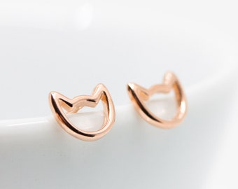 Ohrringe Silber Rosegold Katze, Ohrstecker Kätzchen, Katzenohrringe, Ohrstecker Rosegold