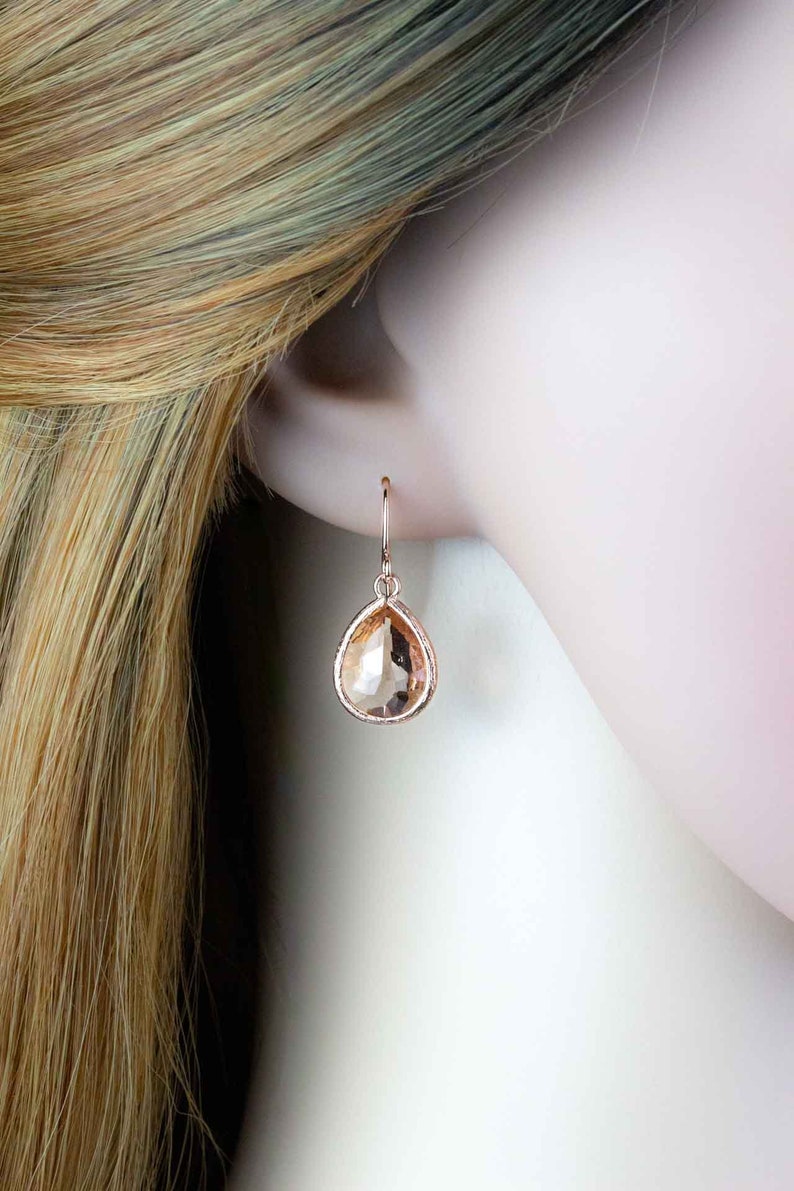 Earrings rose gold drops peach apricot, image 6