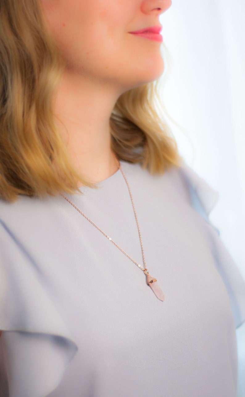 Rose gold rose quartz chain, long necklace, rose quartz necklace image 2