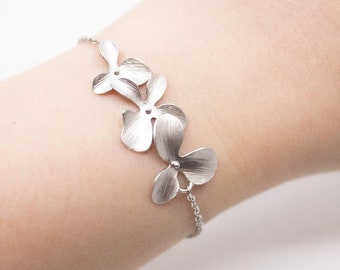 Bracelet silver plated, flowers, orchids, flowers, wedding jewelry, bridal jewelry