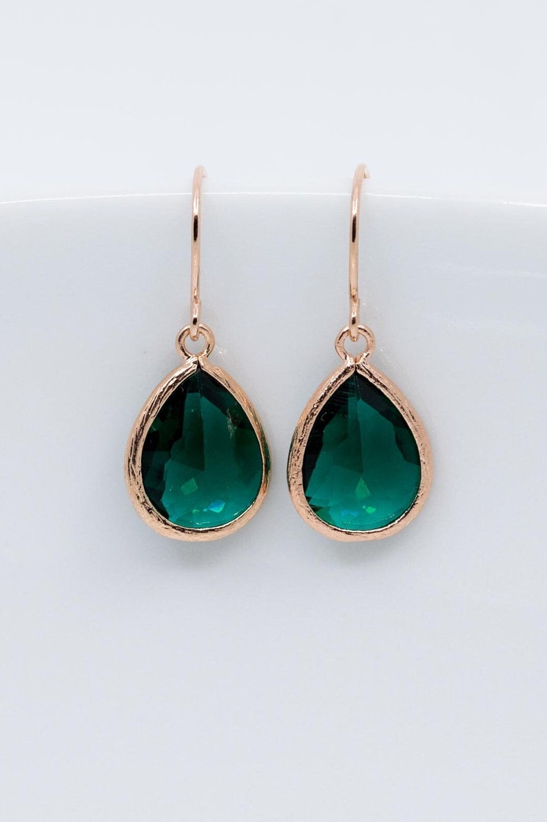 Earrings rose gold green // earrings emerald green // drop pendant fir green image 1