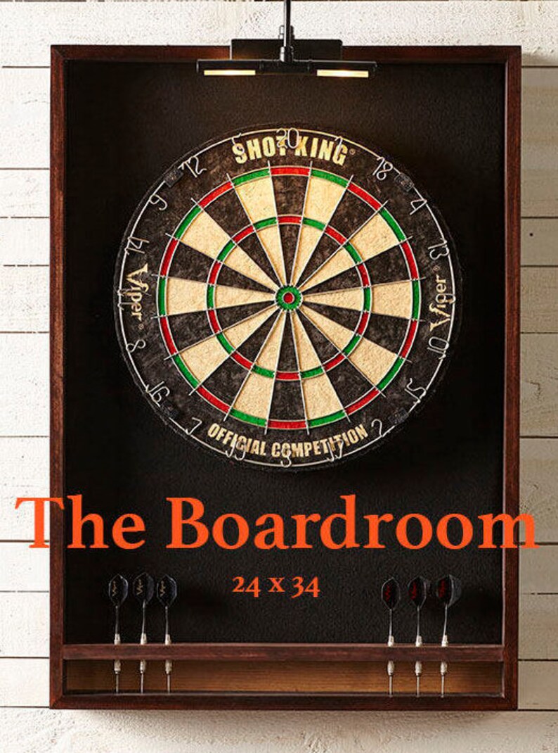 The Boardroom Custom Wood Dartboard Cabinet With A Light Etsy