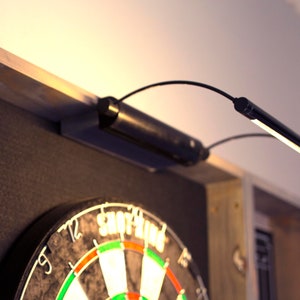 Gray weathered wood dartboard cabinet It comes as a complete set. Dartboard, darts, led light w/ dimmer and remote. image 5