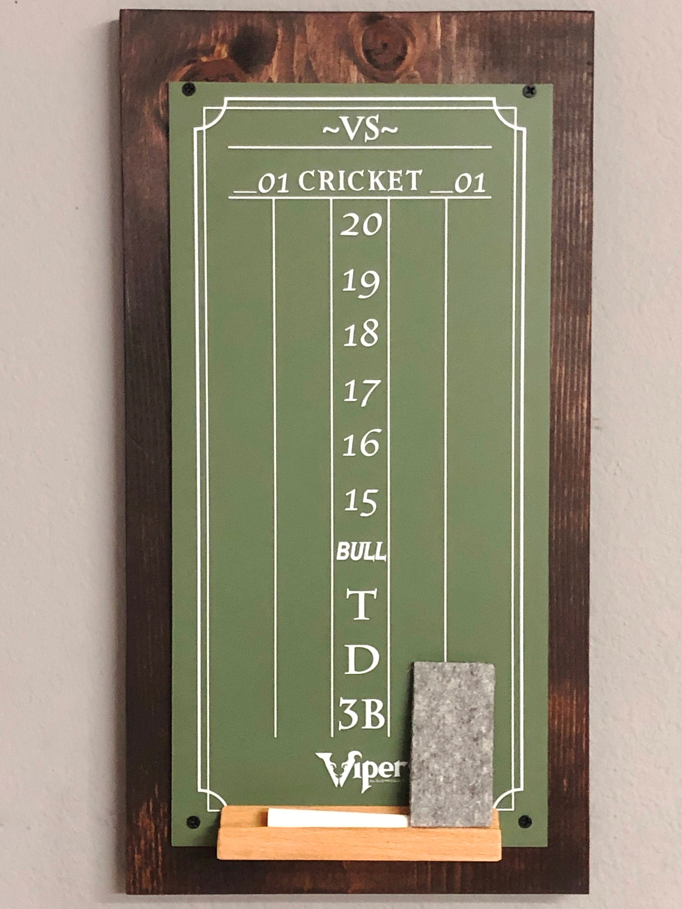 Dart chalkboard scoreboard for the game of Cricket attached to Etsy