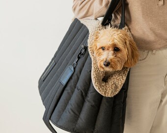 HuntingPony | Pet Carrier - Waterproof Open Dog Carrier Black Pet Tote Long/Short Handle Stylish Strong Tote Bag Pet Parent Gift