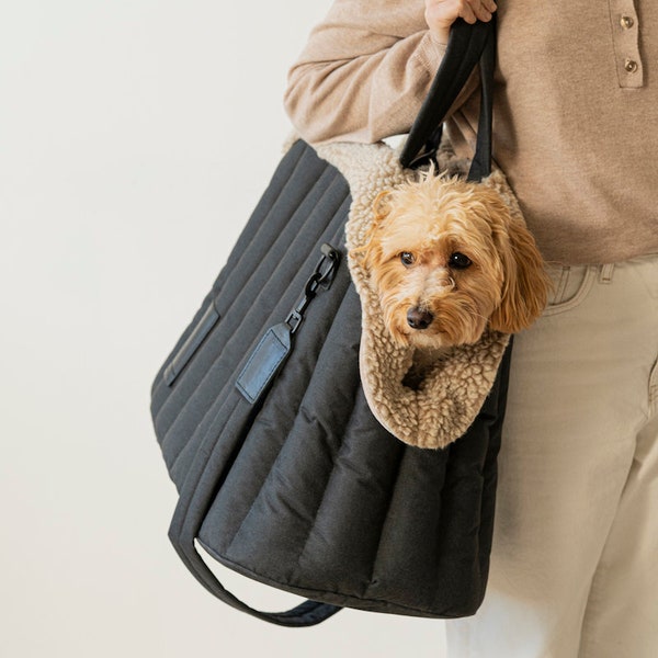 Poni de caza | Transportín para mascotas - Transportín para perros abierto impermeable, bolso negro para mascotas con asa larga/corta, bolso de mano resistente y elegante, regalo para padres y mascotas