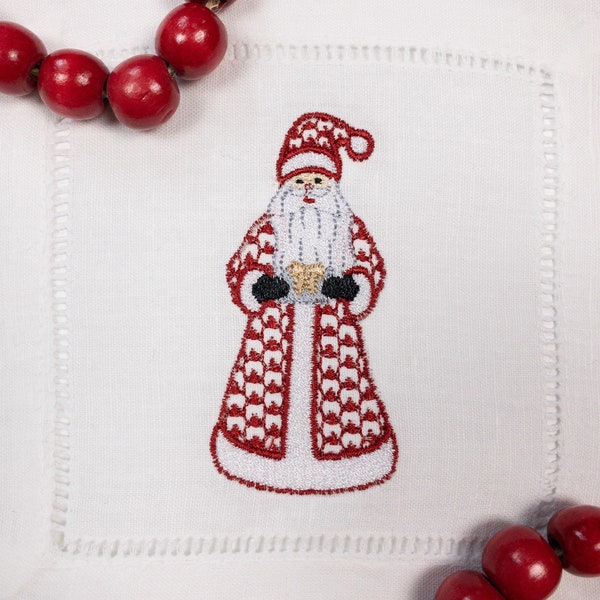 Embroidered Santa Claus Cocktail Napkins, Christmas Drink Napkins #122