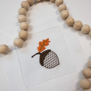 Herend Style Acorn Linen Cocktail Napkin, Fall Cocktail Napkin