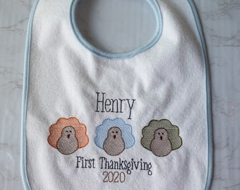baby/'s first thanksgiving bib adorable my first turkey day baby bib for boy or a girl SNLF-033