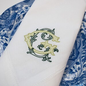 Vintage Vine Embroidered Napkins Set, Monogrammed Napkins for Wedding, Monogram Napkins Linen #113