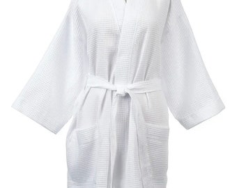 Monogrammed Waffle Weave Robe, Personalized White Short Robe, Bridesmaid Robe, Custom Bath Robe