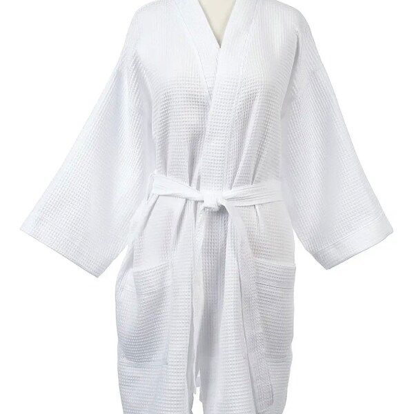 Monogrammed Waffle Weave Robe, Personalized White Short Robe, Bridesmaid Robe, Custom Bath Robe