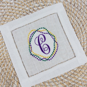 Mardi Gras Beads Linen Cocktail Napkin - Carnival Cocktail Napkin #103