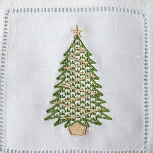 刺繍入りクリスマスツリーカクテルナプキン、伝統的なクリスマスツリーカクテルナプキン、クリスマスドリンクナプキン #112