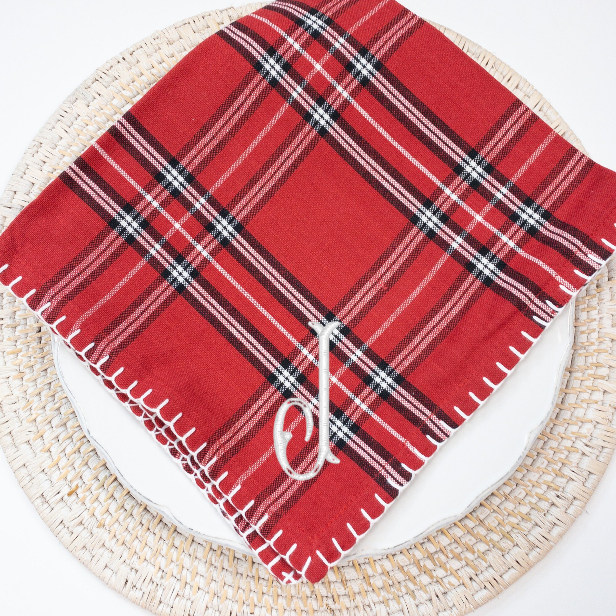 Personalized Christmas Plaid Cloth Napkins Red Plaid Etsy