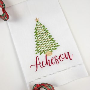Monogrammed Linen Christmas Tree Hand Towel #112