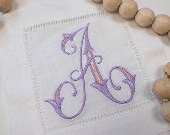 Serviettes de cocktail en lin Monogramme fantaisie - Serviette de boisson personnalisée