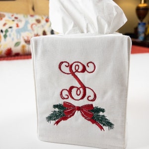 Funda para caja de pañuelos con monograma navideño, regalo para el hogar, regalo personalizado, decoración del hogar, decoración navideña, decoración del baño