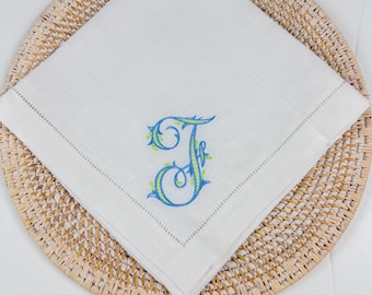 Custom Single Letter Monogrammed Dinner Napkins, Monogrammed Linen Napkins, Custom Linens