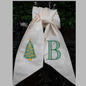 Christmas Monogrammed Wreath Sash, Holiday Wreath Sash #123