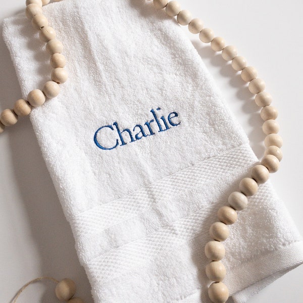 Embroidered Name Hand Towel, Custom Monogrammed White Plush Hand towel, Kids Camp Towel, Kids Hand Towel