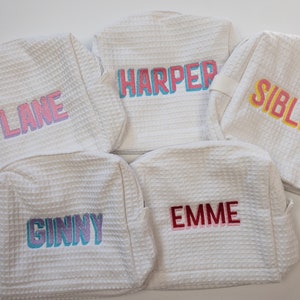 Kids Zippered Stuff Bag, Personalized Zippered Pouch, Kids Toiletry Bag, Children&#39;s White Waffle Weave Dopp Kit, Teen Gift, Older Kid Gift