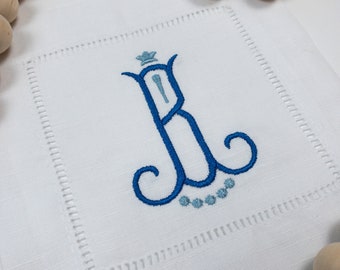 Two Color Monogrammed Linen Cocktail Napkins - Personalized Cocktail Napkins - Custom Cocktail Napkins #108