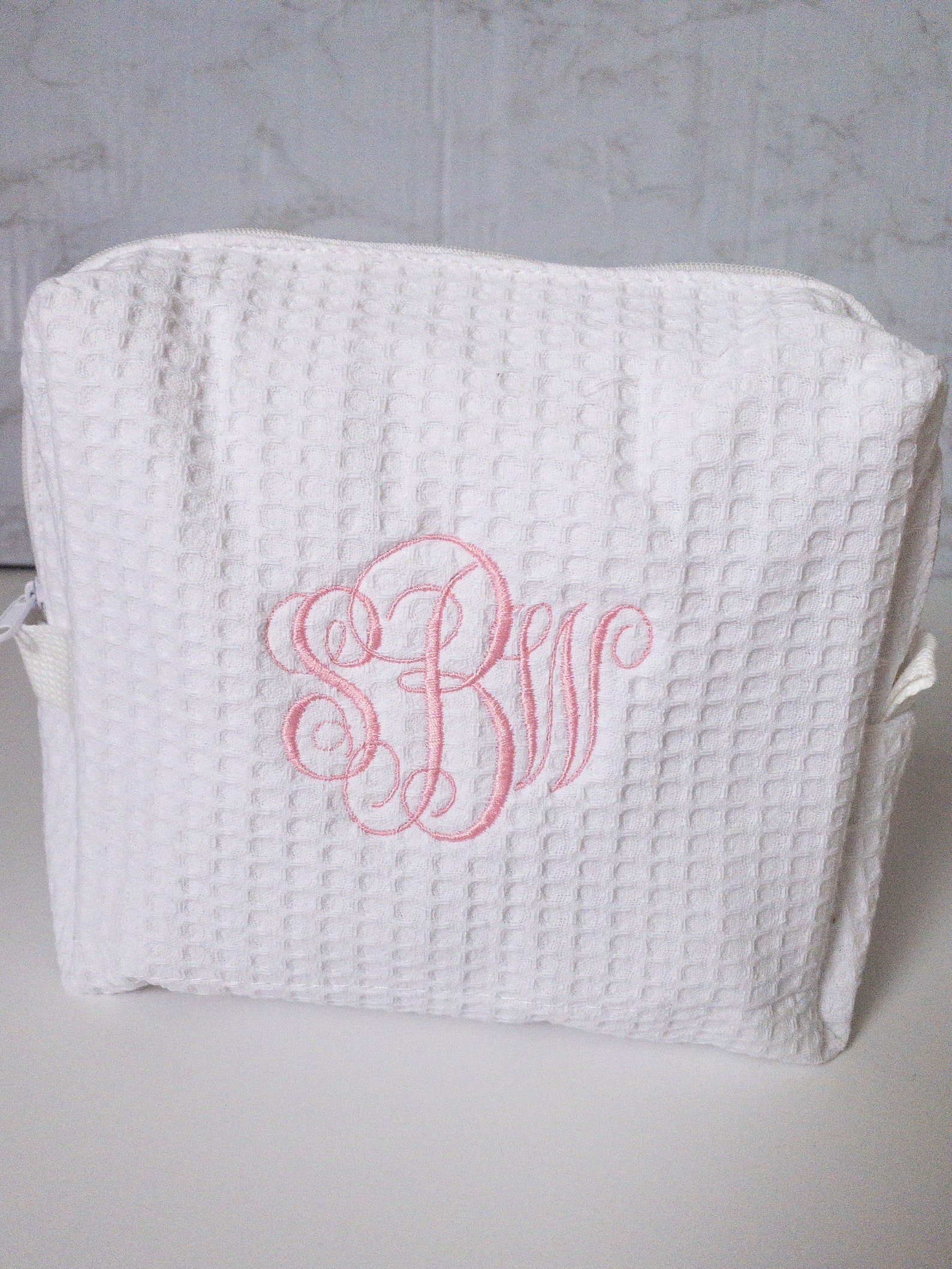 Monogrammed Waffle Weave Toiletry Bag - Etsy