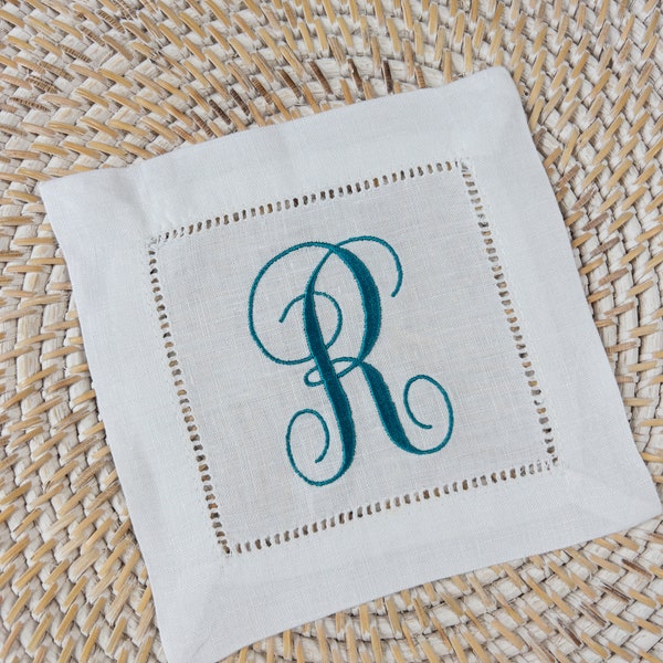 Classic Single Letter Monogram Linen Cocktail Napkins - Personalized Drink Napkin #101, Traditional Gift, Gift for Her