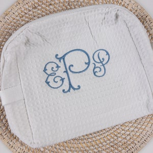 Monogrammed Waffle Weave Toiletry Bag, Waffle Wave Makeup Bag, Monogrammed Cosmetic Bag