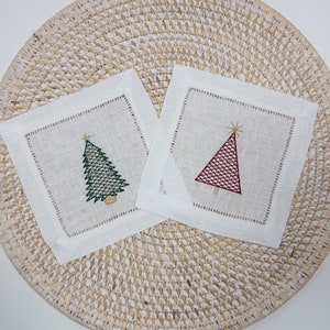 Geborduurde Kerstboom Cocktail Servet Set, Kerst Drink Servetten #112