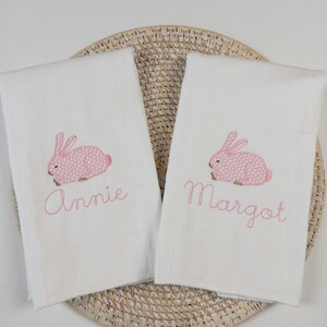 Handmade Burp Cloths Set Of 3 - Pink Tribal Bunnies Design, 100% Cotton With Toweling Back