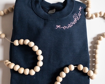 Toddler Girls Custom Embroidered Neckline Sweatshirt, #117, Navy Toddler Embroidered neckline sweatshirt, Kids Embroidered Sweatshirt