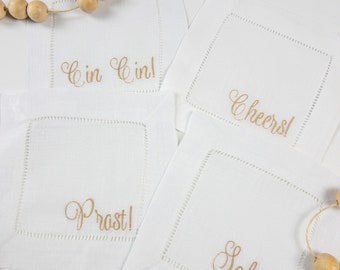 Cheers! Cocktail Napkin Set, Set of Four New Years Cocktail Napkins, Cocktail Hour Napkins, Bar Cart Gift