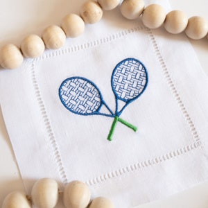 Tennisschläger Paar Bestickte CocktailServietten, Einzel Tennis Serviette, Tennis Geschenk