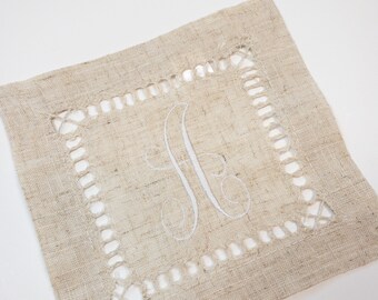 Serviettes cocktail ourlées en lin Monogram - Serviettes cocktail personnalisées - Serviettes cocktail personnalisées #102