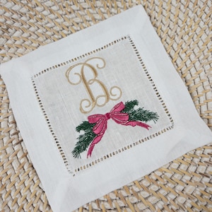 Personalized Christmas Cocktail Napkin, Christmas Drink Napkins, Custom Monogrammed Christmas Napkin